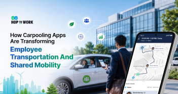 Employees using carpooling apps for smart employee transportation and shared mobility solutions