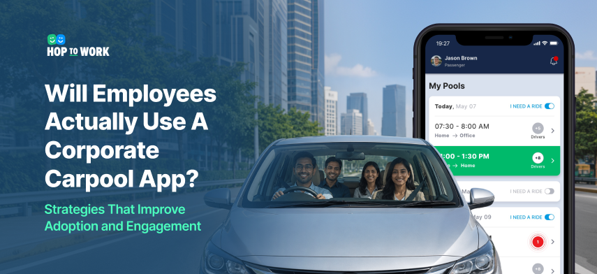 Corporate carpool app helping employees share rides and improve workplace mobility solutions